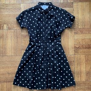 CeCe Black and White Polka Dot Button-Down A-Line Dress.